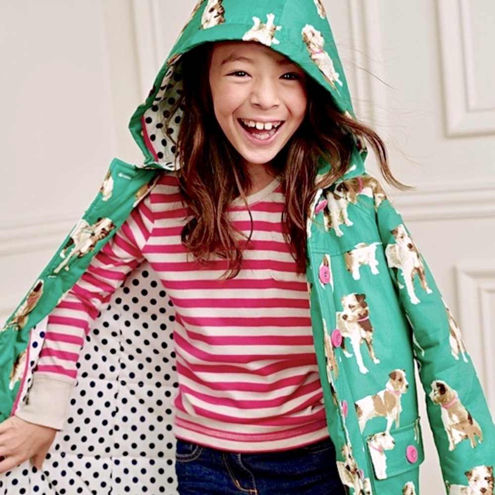 Mini Boden Hooded Dog Print Jacket Size 7/8